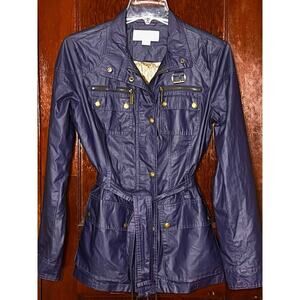 MICHAEL KORS JACKET BLUISH PURPLE COATED COTTON BELTED RAIN SMALL S